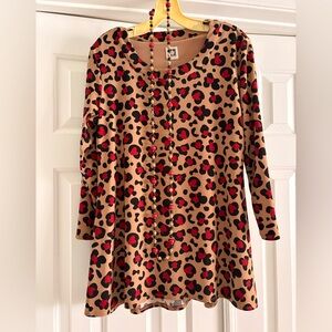 Anne Klein Leopard Print Top with Red and Black Accents - matching necklace incl